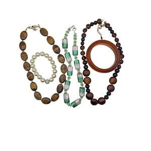 Vintage Jewelry Lot Necklaces Bracelets Tiger Eye Beads Glass Costume Jewelry